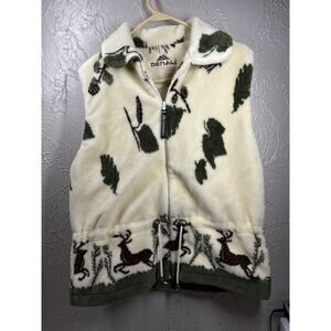 Denali Women's Vest Full Zip Collared Cinch Waist Deer Print Soft Size Medium